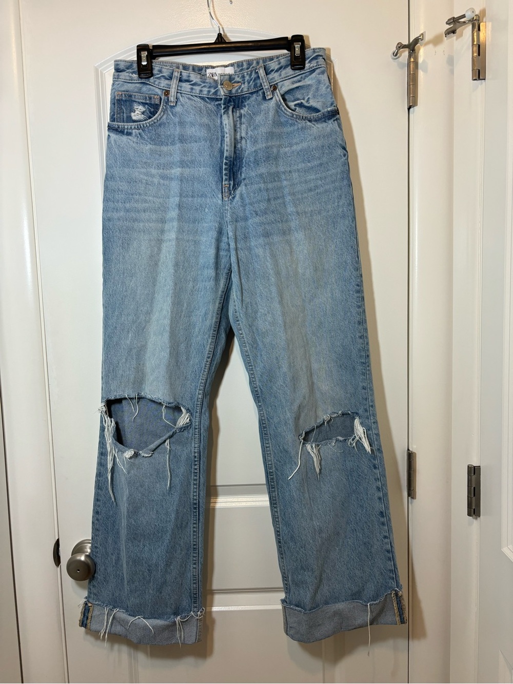 Zara Light Blue Distressed Boyfriend Jeans